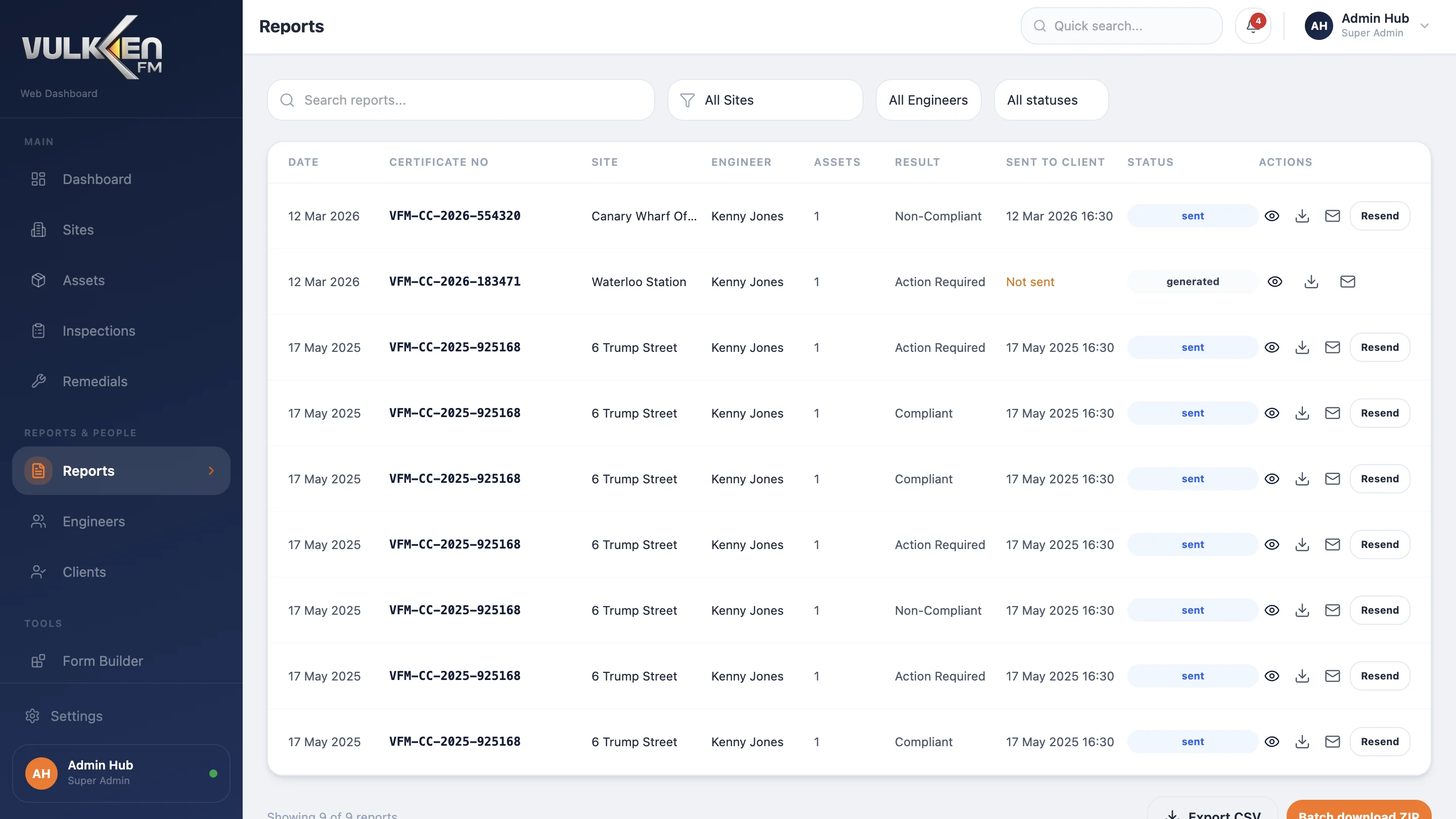 Vulken FM — таблица инспекций