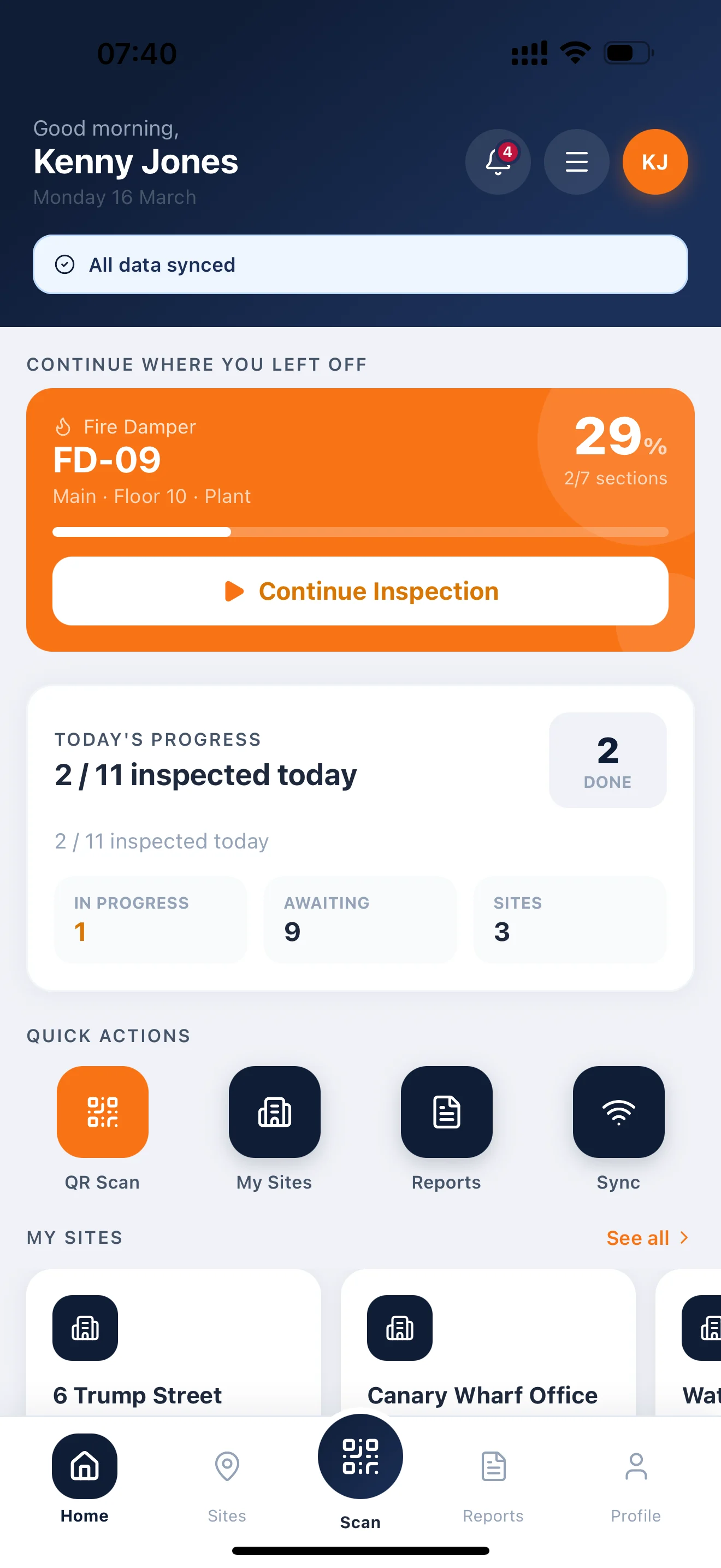 Vulken FM — главный экран и статус синхронизации