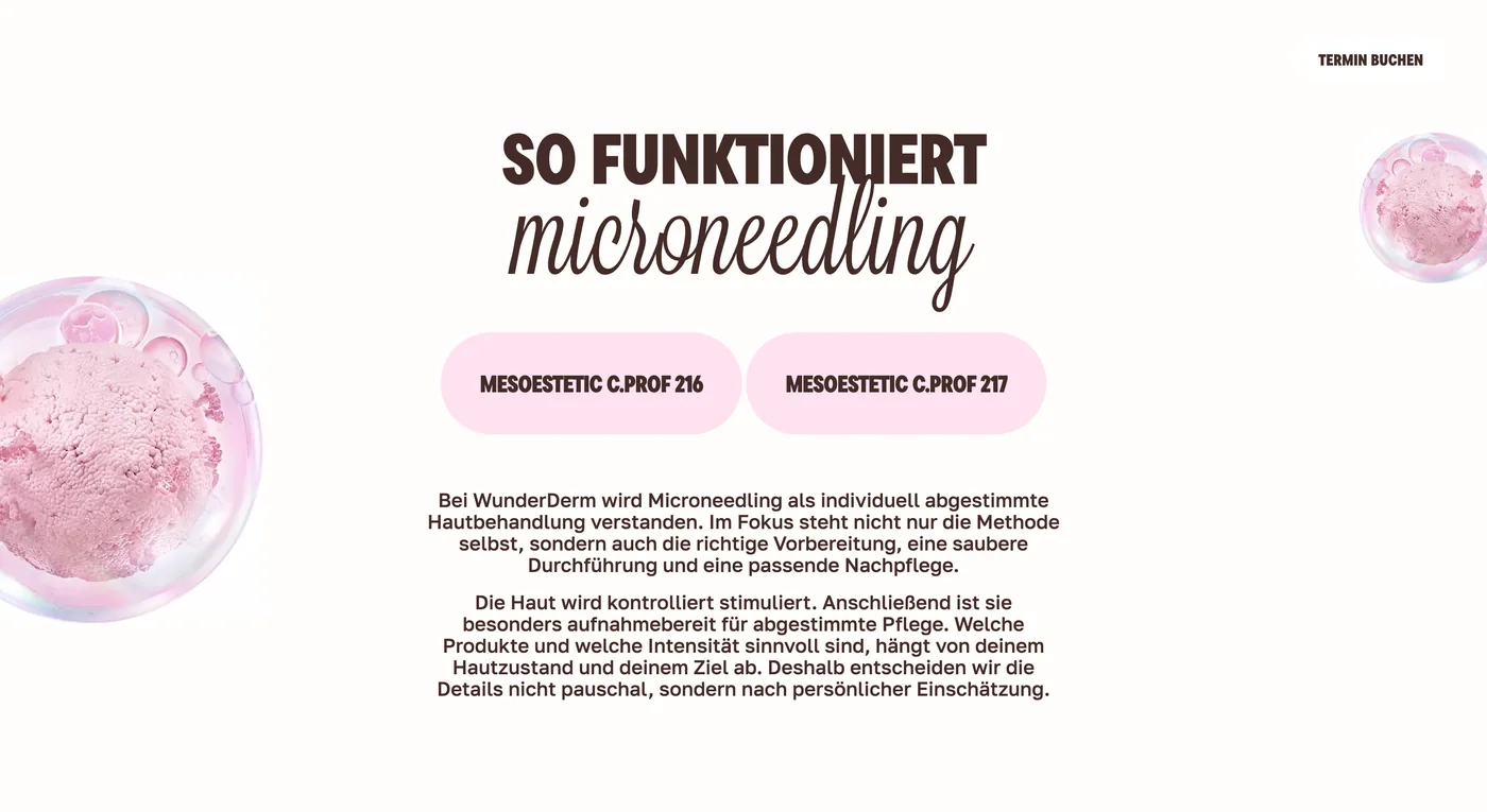 Редакционный блок страницы Microneedling с объяснением услуги